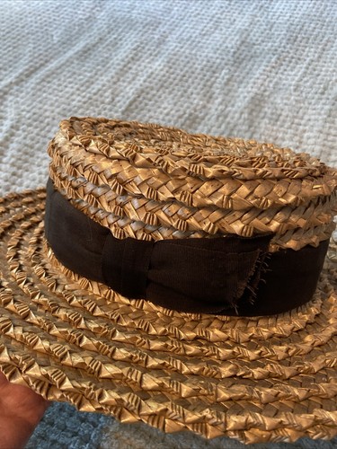 Vintage Early 1900’s Boater Skimmer Straw Hat With Ribbon Very Well Made - Picture 2 of 19