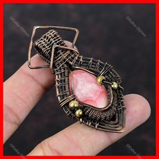 Womens day Sale Oval Natural Rhodochrosite Copper Wire Wrapped Pendant Jewelry