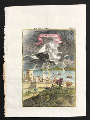 Alain Mallet Des Vents Winds Thunderstorm Lightning 1683 Placa de cobre original - Imagen 2 de 3