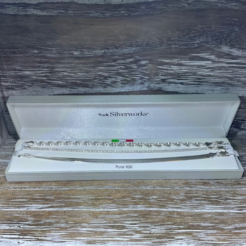 Juego de 3 brazaletes de plata pura Belk Silverworks hechos en Italia $80 nuevos en caja - Imagen 1 de 2