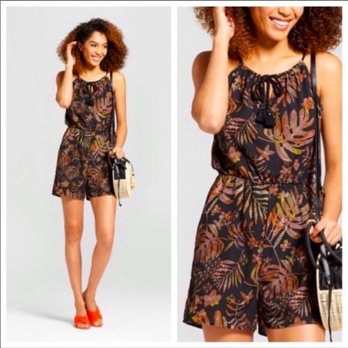 NWT Target A New Day Black Tropical Halter Romper w/ Pockets, Size XS - 第 3/3 張圖片