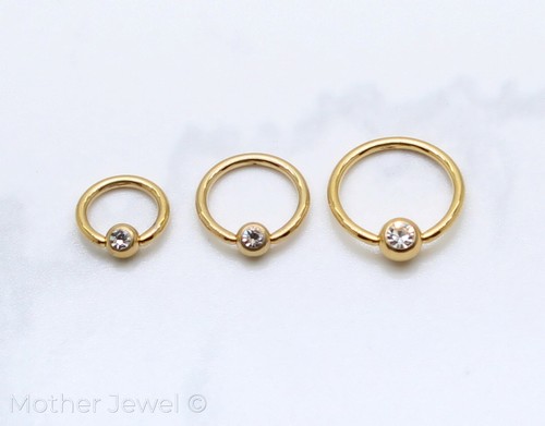 14K YELLOW GOLD IP CZ 16G CBR BCR EAR NOSE LIP SEPTUM DAITH HELIX CIRCLE RING - Picture 2 of 8