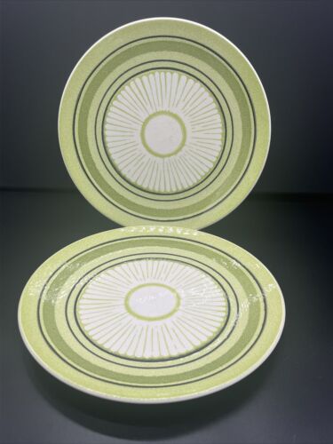 TWO TST Taylor Smith & Taylor GREEN SPAN 10 3/8" Dinner Plates MCM Retro 1970's - 第 1/8 張圖片