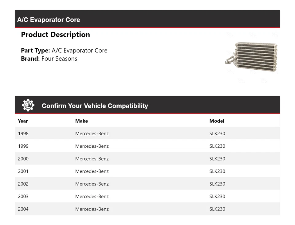 Núcleo evaporador aire acondicionado Mercedes-Benz SLK230 1998-2004 4 estaciones 1999 2000 2001 Foto 2 de 4