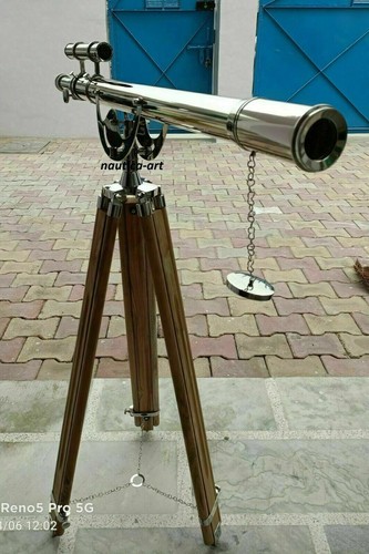 Telescopio náutico de pie de latón con soporte de trípode de madera 62 pulgadas - Imagen 2 de 5