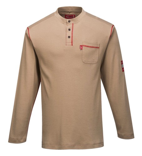 Mens FR Flame Resistant Shirt Crew Neck Long Sleeve Button Gray Navy, Khaki S-6X - Picture 5 of 8