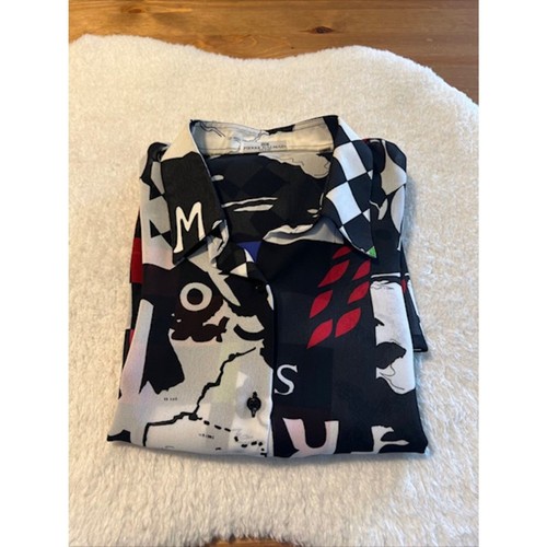 Pierre Balmain Paris Womens Black Multicolor Geo Paris Print Lng Sleeve Top Sz 2 - Picture 6 of 11