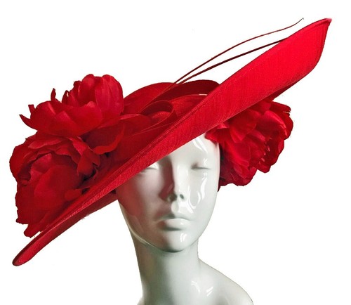 Exclusive Red Designer Millinery by Hat Couture Wedding Bridal Racing Ascot Hat - Picture 2 of 8