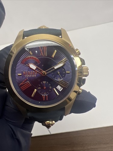 Versus Versace Mens Chrono Lion Gold 44mm Leather Strap Watch - Picture 14 of 24