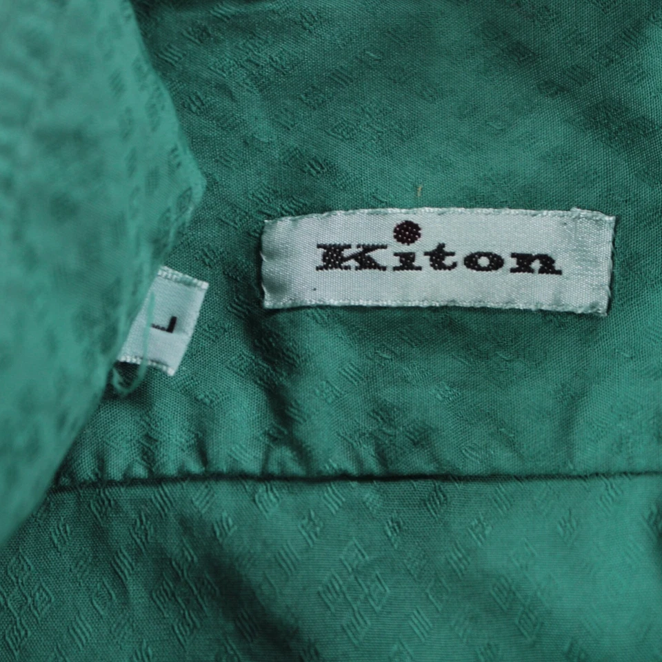 Kiton NWT Casual Button Down Shirt Size L Solid Green 100% Cotton - Image 2 of 4