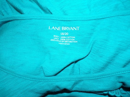 Lane Bryant 18/20 turquoise Crochet Lace Side Panel blouse Short Sleeve Top LBr - Picture 9 of 10