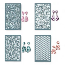 PolyClayPrints - 4 Pcs Reusable Silk Screen Printing Kit: Boho Flower, Leaf, But