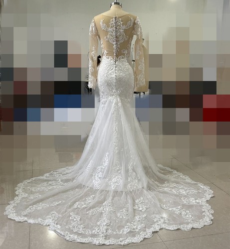 Customized Long sleeve Mermaid Wedding Dresses Lace Applique Elegant Bridal Gown - Picture 10 of 17