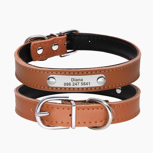PU Leather Personalized Dog Collars Free Engraving Custom Cat Pet Name ID Collar - Picture 18 of 20