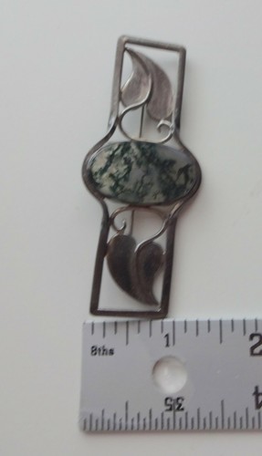 Antique Sterling Silver Landscape Moss Agate Scottish Ivy Oversized Brooch Pin - Picture 7 of 10