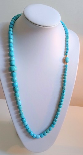 Collier Luxe Femme En Or Blanc 18 Carats Avec Turquoise Naturelle - Longueur 46 Cm, Marque Italienne, Neuf étiqueté