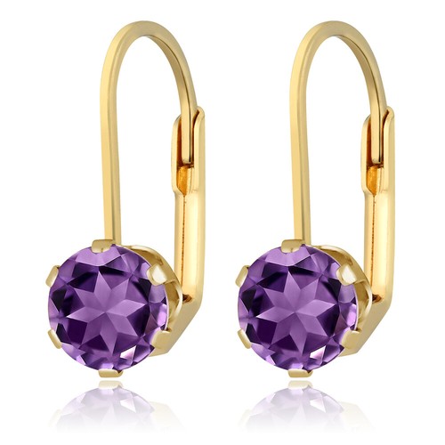 1.50 Ct 6MM Purple Amethyst Gemstone Birthstone Gold Plated Leverback Earrings - Picture 3 of 5