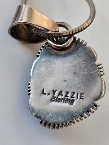 Vtg. Artisan Signed L. (Linda)Yazzie 925 Sterling Turquoise Pendant 18" Necklace - Picture 3 of 9