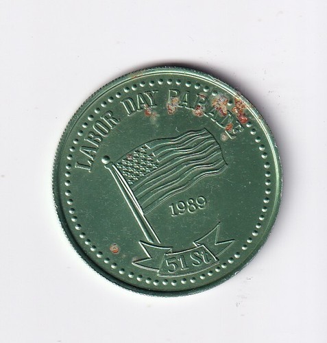 Labor Day Parade 1989, Gaithersburg Pin Back Coin 1 1/2" Round Green - Bild 2 von 2