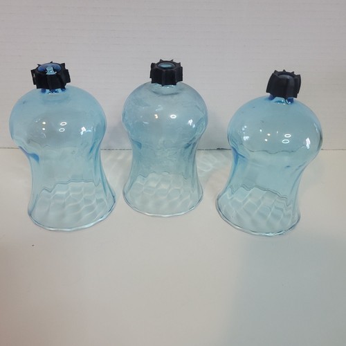 Vntg Set Of 3 Lrg Blue Glass Pegged Votive Cup Candle Holders - Picture 1 of 5