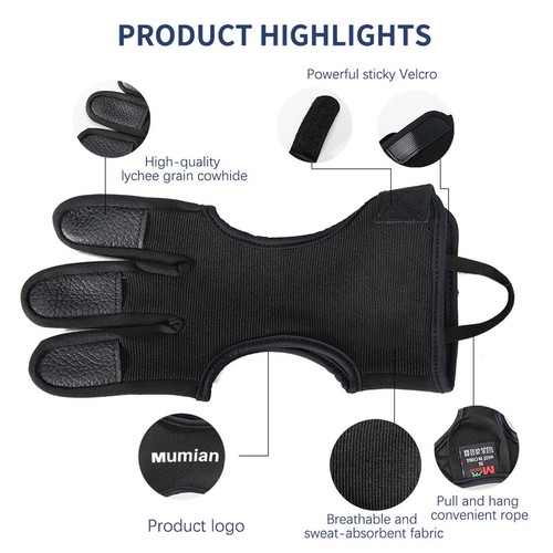 Archery Finger Glove Outdoor Hunting Bow Arrows Accessories Black Leather Finger - Picture 9 of 14