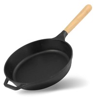 Ø28Cm 61Mm Tiefe Gusseisenpfanne GußEisenpfanne Holzgriff Pfanne Aus Gusseisen
