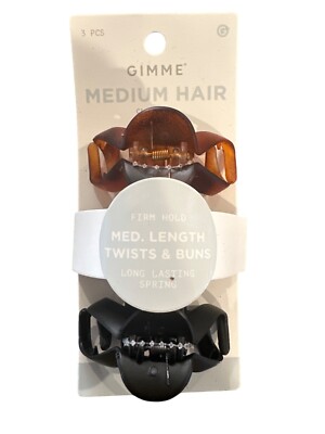 Gimme Claw Hair Clips 3pc Firm Hold Medium Length Twists + Buns 1-Black 2-Brown