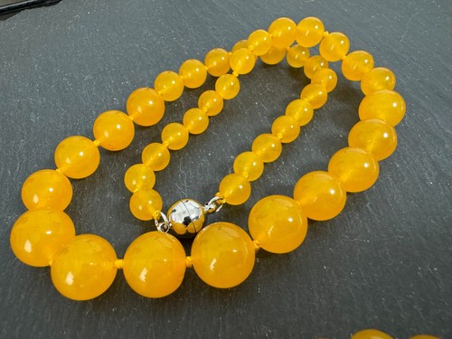 Jade Verlaufs Kette Collier 8-14mm+ Armband 10mm 49cm&Strech17-20 cm Honig - Picture 4 of 6