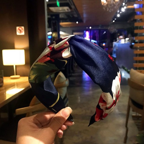 Women Girl Floral Print Cross Knotted Hair Hoop Wide Headband Headwrap Head Hoop - Picture 5 of 15