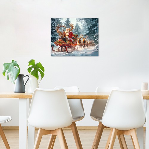 Winter verschneiter Wald Hirsch Weihnachtsmann abstrakt Wandbild für Bad Wohnzimmer - Bild 14 von 15