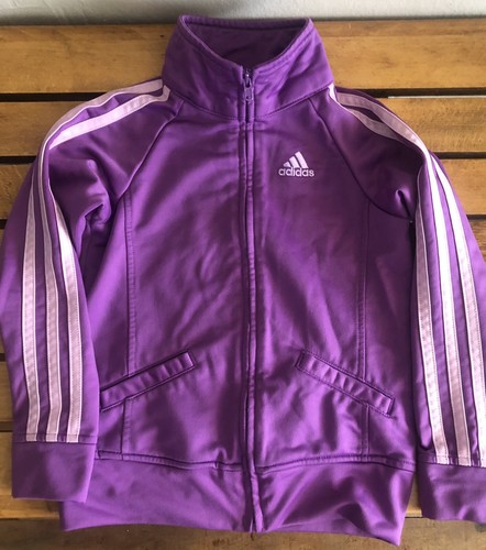 Adidas Girls Warm Up Jacket Zip Up Purple With Pink Stripes Size 4 - Picture 2 of 9