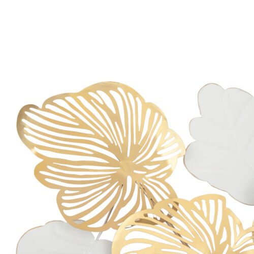 Metal Flowers &Leaves Wall Art Large White +Gold Sculpture Hanging Home Decor US - Picture 7 of 11