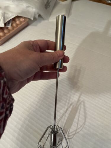 Small Spring Handle Whisk Semiautomatic Egg Beater Hand Push 10 inches - Picture 2 of 2