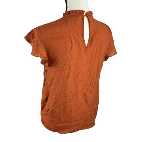 NWT Nanette Lepore Top Gingerbread Pintuck S Flutter Cap Sleeve Trendy Fall Rust - Picture 8 of 15