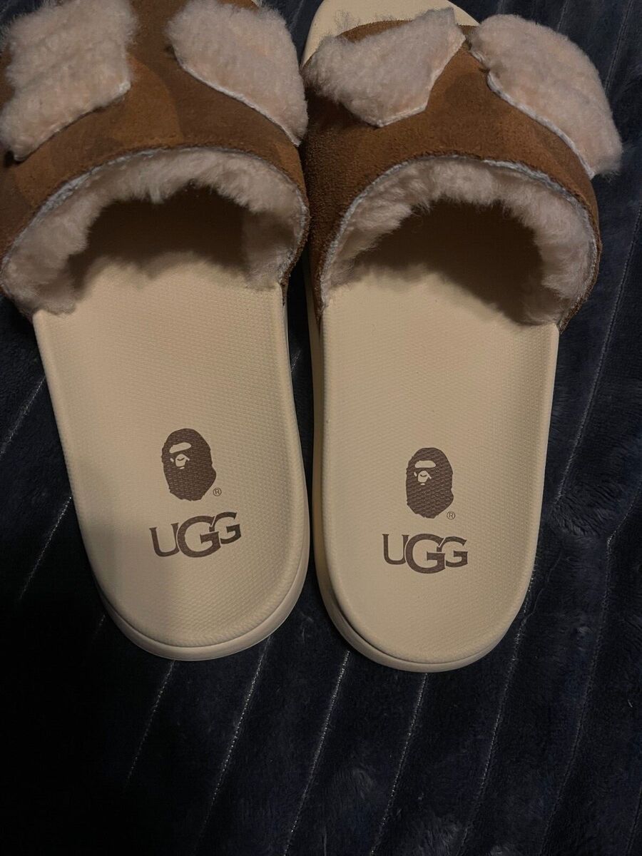 RARE Bape x Ugg Xavier Fur Logo Sandals Slides eBay