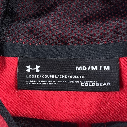 Under Armour Hoodie Mens Medium Red Full Zip Loose Fit Cold Gear Fleece Spellout - Picture 5 of 13