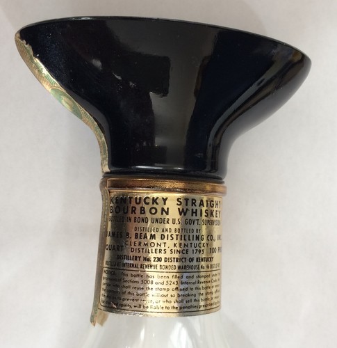 Jim Beam Classic Bottle-Decanter Clear Glass Black Top Gold Trim Elegant - Picture 6 of 11