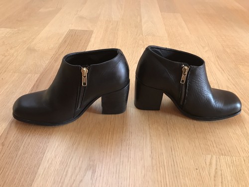 H by Hudson Black Leather Block Heeled Mid Ankle Boots Booties Cheap Monday - Picture 9 of 11