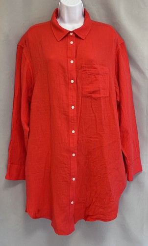 GAP Weekend Tunic Button Down Shirt Womens Sz L Crinkle Gauze 100% Cotton Top