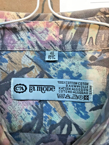 CAMISA VINTAGE LA MODE abstracta caprichosa algodón para hombre con botones 15 3/4 40 S - Imagen 5 de 5