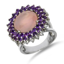 Sterling Silver Rose Quartz  Amethyst Double Halo Ring SR-2616