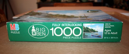 Milton Bradley Big Ben 1000 pc Jigsaw Puzzle Fishing Boats Maldives 4962-20 NEW - Picture 2 of 5