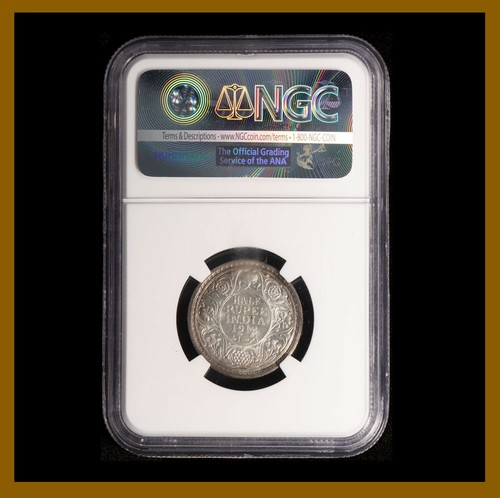 British India 1/2 Rupee, 1912 (B) Bombay NGC MS 63 King George V 4431739-003 - Picture 2 of 2
