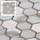 Hexagon Gray White Oak Marble Stone Gray Metallic Glass Mosaic Tile Backsplash