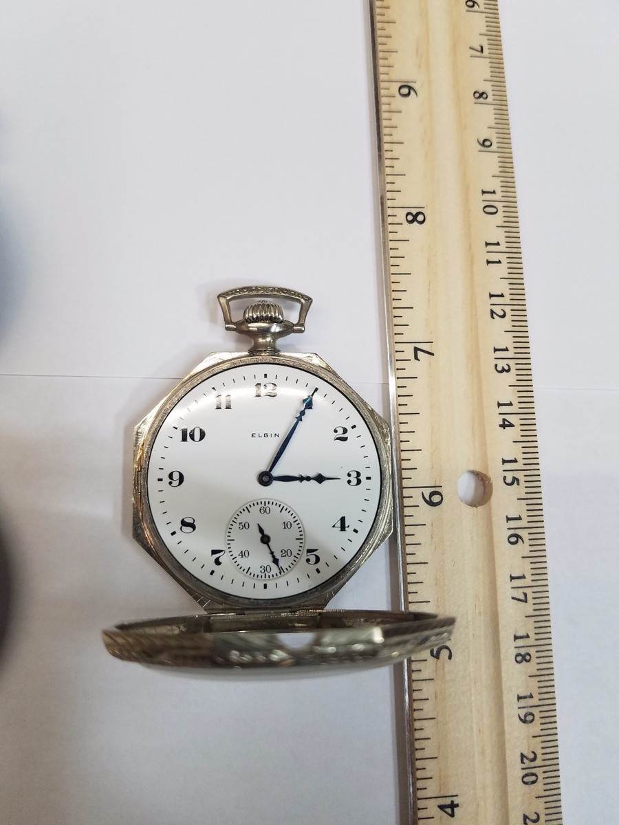Montre de poche octogonale or blanc Elgin 14K