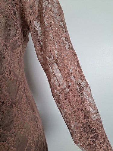 AVOCA ANTHOLOGY Boho Dress Brown Lace Slip with Liner Lagenlook Size 2 UK 12 - Picture 11 of 23