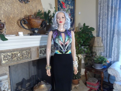 New Just Cavalli Black Multi Color V Neck Sheath Dress Size IT 36 - US 0 - Picture 9 of 24