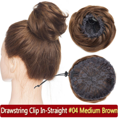 100% Remy Human Hair Messy Bun Extensions Chignon Scrunchie Clip In Wrap On Updo - Picture 34 of 34