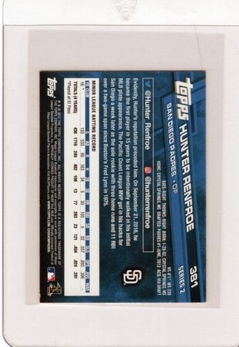 2017 Topps Series 2 Hunter Renfroe MINI Orange #381 #’d /25 Padres Rookie - Picture 2 of 2