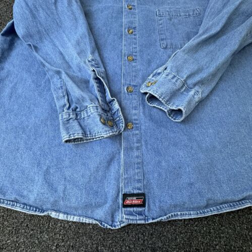 Vintage Dickies Denim Shirt Mens XL Blue Long Sleeve Chest Pocket Work Button Up - Picture 9 of 12